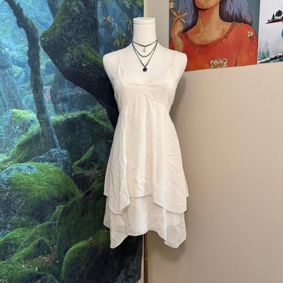 alice + olivia ivory silk mini slip dress tiered layered hem size 6 - Picture 1 of 7